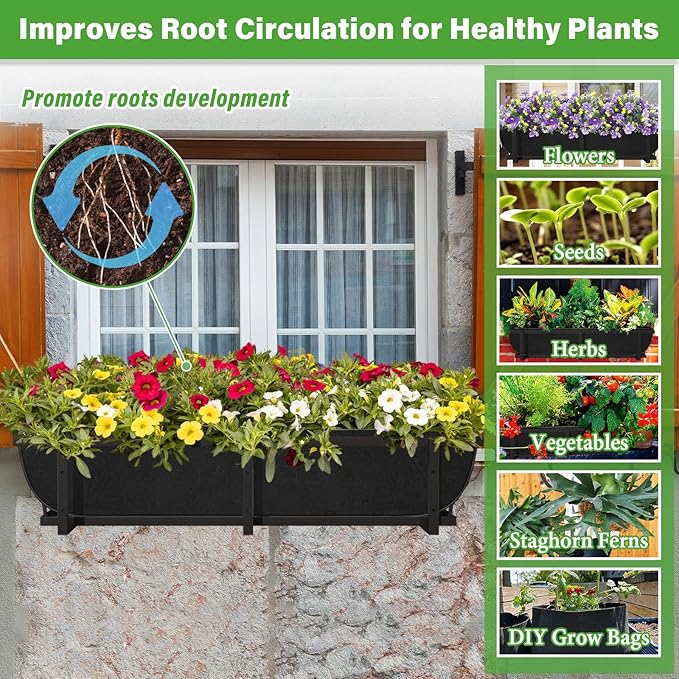 Riare 4 Pack 24 Inch Black Fabric Window Box Liners- Felt Square Trough Planter Basket Liners Replacement, Non-Woven Hanging Flower Plant Box Liner for Outdoor Plants Garden Fence- Avoid Birds Nesting