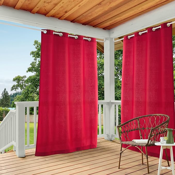TOWN & COUNTRY BASICS Cabana Solid Heavyweight Indoor Outdoor Curtains, Light Filtering Opacity with Grommet Top, Water Repellent, 2-Pack Set, 54"x108", Radiant Red