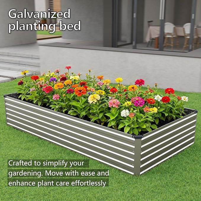 12x2x1.5FT Galvanized Raised Garden Bed,Vegetable Boxes-Rectangle Metal Flower Box,Large Planter Raised Beds Outdoor Garden for Planting,Fruit,Herb-Silver