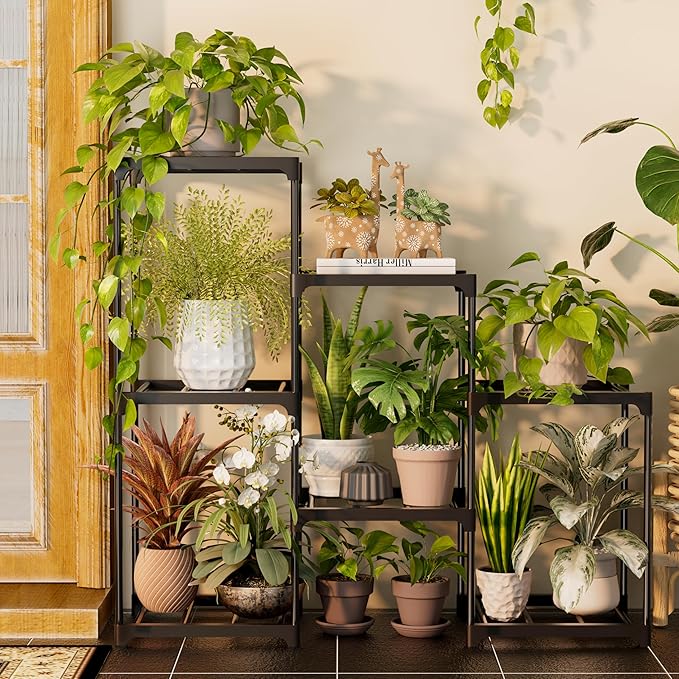 Plant Stand Indoor Plant Shelf Outdoor Metal Plant Rack for Multiple Plants 7 Pots Ladder Plant Pot Holder for Living Room Patio Garden Home Decor