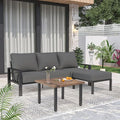 Outdoor Furniture Set, Patio Couch Sectional with Ottoman, 3 Pieces Outdoor Patio Sofa Set Deep Seating with 6" Thick Cushions, Dark Grey