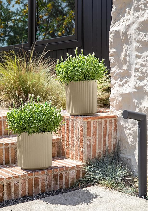 Veradek Demi Series Round Planter for Porch, Patio, Backyard | Durable Plastic-Stone Composite Material | Modern Décor for Tall Plants, Flowers
