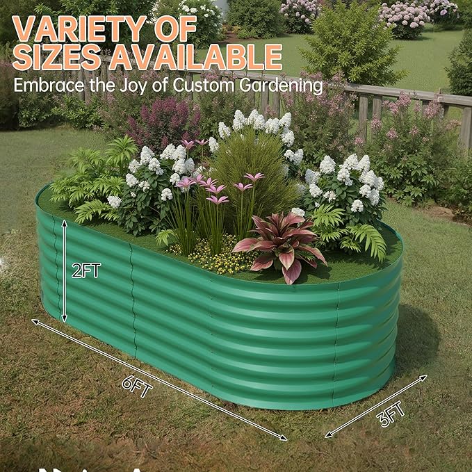 Garvee 6x3x2 ft Galvanized Raised Garden Bed Outdoor, 24 in Tall Metal Planter Box for Flowers Vegetables, Rust-Resistant Raised Garden Beds for Gardening, Easy Assembly Outdoor Garden Box & Planters