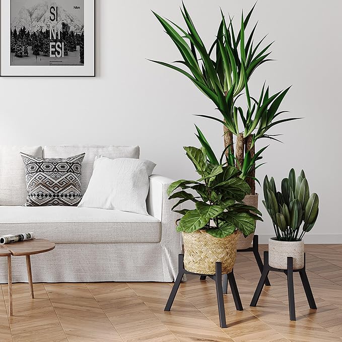 Adjustable Plant Stands Set of 2, Metal Small Plant Holder, Heavy Duty Stable Flower Holder Stand Rack for Various Pot Sizes Indoor Outdoor Corner Living Room Balcony Office Black PS-007BK-2