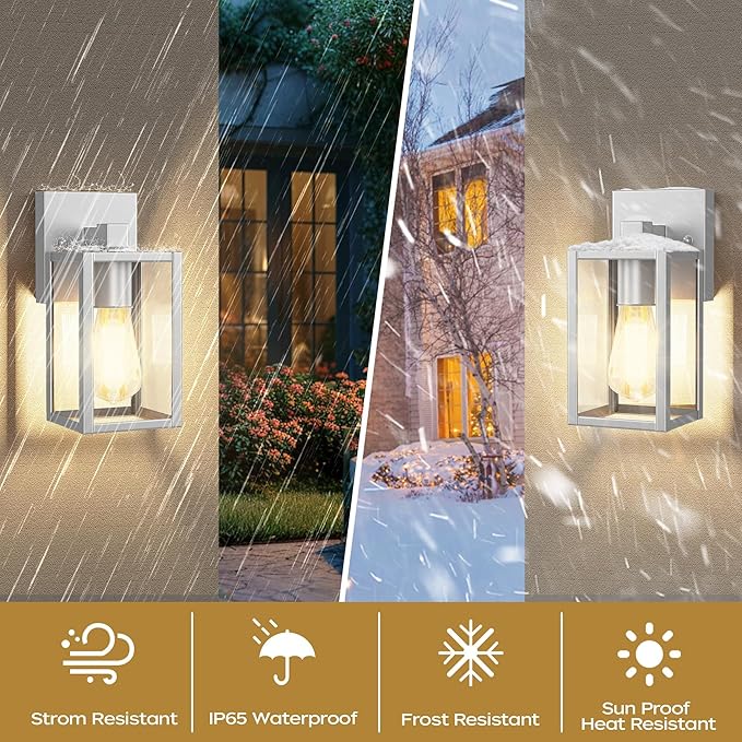 WIHTU Outdoor Lights for House, LED Exterior Front Porch Light Fixtures for Outside, Waterproof Wall Light Outdoor, Sconce Lights for Patio, Garage, Doorway, Entryway (Silver)