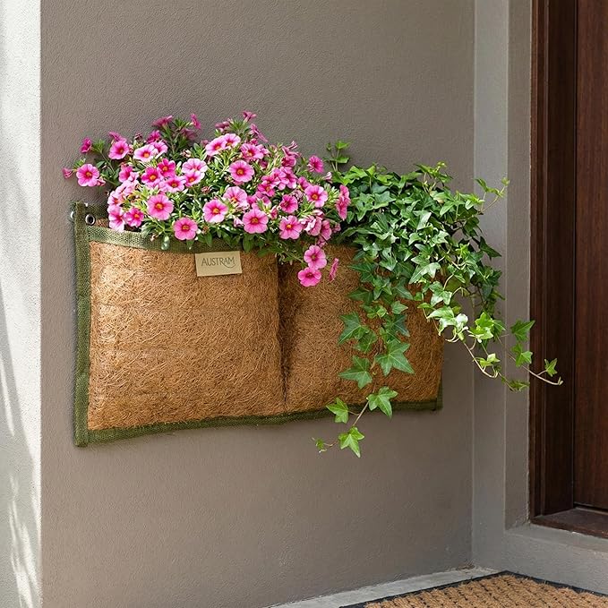Wall Hanging Planter, 2 Pocket, Hanging herb Planter, wall Mounted Plant Holder, Vertical herb Garden, Plant Hanger Indoor, Boho Kitchen Decor, Porch and Balcony Decor, Fence planters