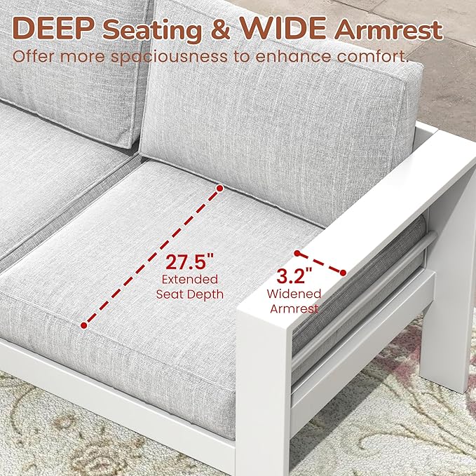 Solaste Outdoor Loveseat Aluminum Patio Furniture Sofa, All-Weather Metal Outdoor Couch with Cushions,Light Grey