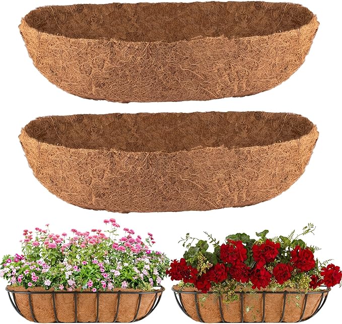 2Pcs Trough Coco Liner 24" Coco Coir Liners for Planters, Liners for Window Boxes Liners, Wall Basket Planters, Railing Hanging Baskets, Garden Planter Baskets