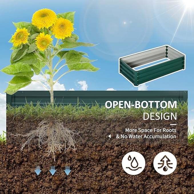 Outsunny Galvanized Raised Garden Bed, 4' x 2' x 1' Metal Planter Box, for Growing Vegetables, Flowers, Herbs, Succulents, Green