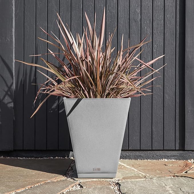 Veradek Nobleton Indoor/Outdoor Wide Square Planter (Light Grey, 22 inch - 2 Pack with 2 Saucer Trays)