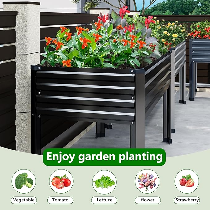 Galvanized Raised Garden Bed with Legs,48×24×30in Elevated Planter Box for Backyard,Garden, Patio, Balcony, 350lb Capacity,Planters for Outdoor Plants,Black