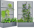Outsunny Galvanized Raised Garden Bed with Trellis, Metal Planter Box with Drainage Holes, Outdoor Privacy Screen for Climbing Plants, Vegetable, Vines, 43" x 16" x 70", 2 Pack, Gray Wood Effect