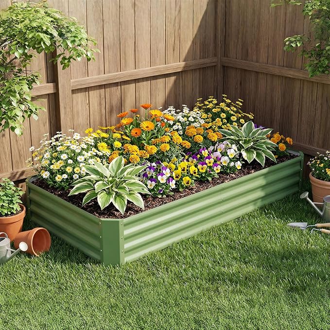 INNO STAGE 2Pcs Galvanized Raised Garden Bed Kit, 6x3x1FT Metal Raised Garden Beds for Vegetables, Rust-Resistant & Easy Assembly, Outdoor Raised Beds for Gardening, Flowers, Herbs (Green)