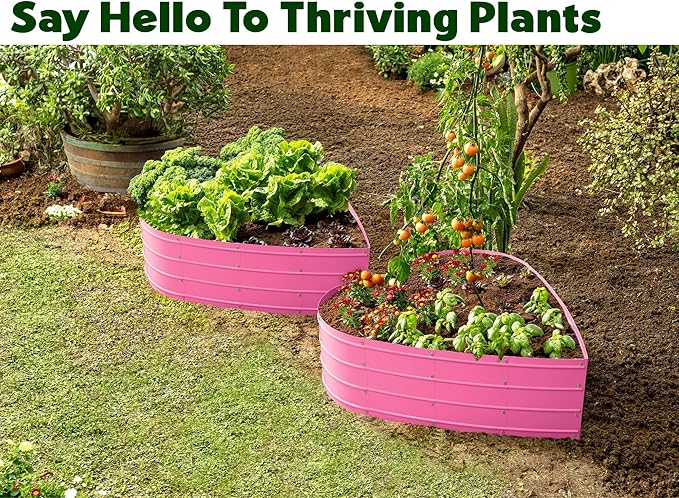 Plant & Plot Galvanized Raised Garden Beds Outdoor // Planter Raised Beds for Gardening, Vegetables, Flowers // Large Metal Garden Box (Pink) // Tool-Free Assembly