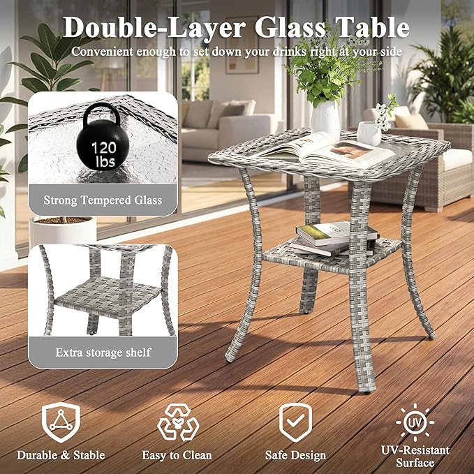 2-Seat Modern Patio Furniture Set with Swivel Rocking Chairs, Thick 4″ Cushions, Dual-Strand Wicker Rattan, Rust-Resistant Steel Frame – Outdoor Conversation & Modular Sectional,Blue