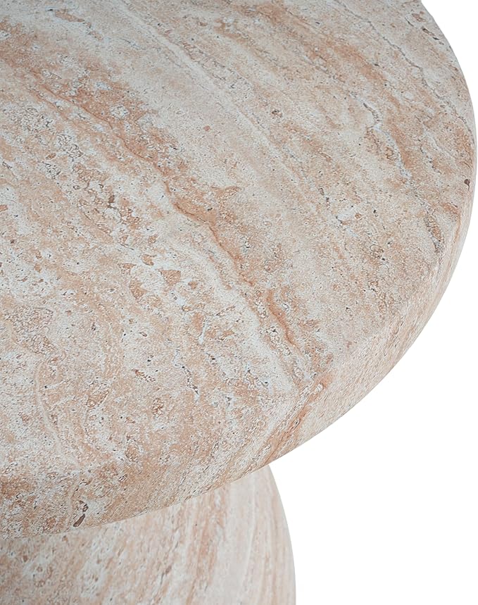 Christopher Knight Home Jayme 22.5" Indoor Outdoor Round Top Accent Side Table, Patio Decorative End Table, Lightweight Concrete Garden Stool for Patio Living Room Balcony & Garden Decor, Travertine