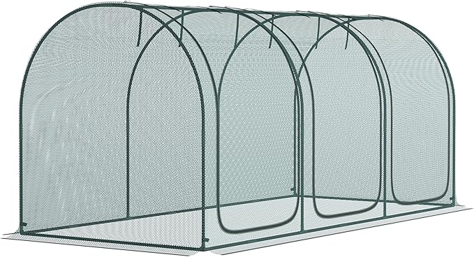 Outsunny 9' x 4' Crop Cage, Plant Protection Tent with Three Zippered Doors, Storage Bag and 4 Ground Stakes, for Garden, Yard, Lawn, Green