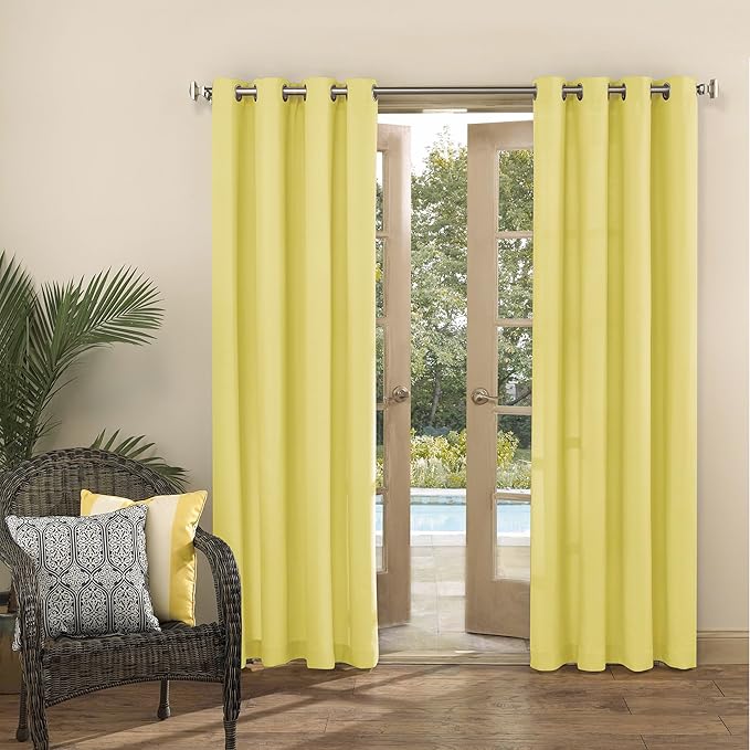 Sun Zero Marina Indoor/Outdoor UV Protectant Energy Efficient Grommet Curtain Panel, 54" x 108", Yellow