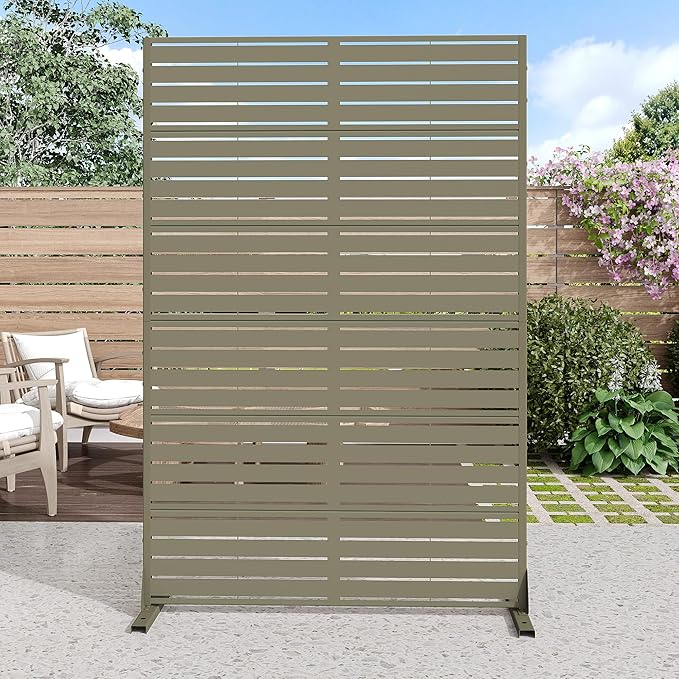 Casaphoria Metal Privacy Screen Outdoor, 72" H x 47" W Freestanding Decorative Privacy Screen for Patio Deck Balcony Garden with Stable Base, Green-Louvered