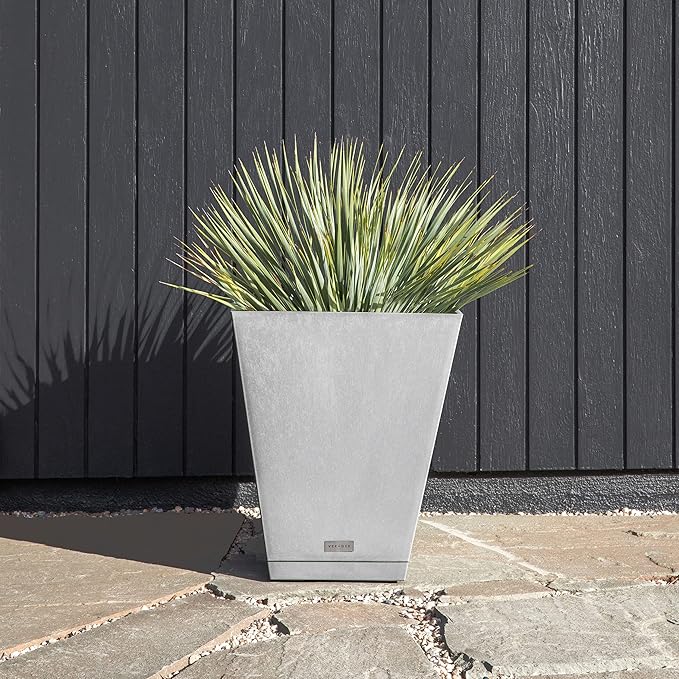 Veradek Nobleton Indoor/Outdoor Wide Square Planter (Light Grey, 18 inch - 2 Pack with 2 Saucer Trays)