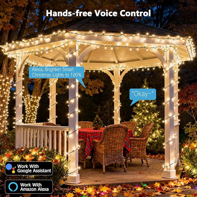Brizled Smart String Lights, 65.61ft 200 LED Christmas Lights with APP & Voice Control, WiFi Christmas Fairy Light Warm White Music Sync Xmas Tree Lighting Green Wire for Home Xmas Tree Party Decor