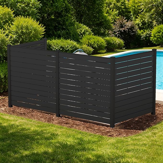 Kozyard 50" W x 48" H Outdoor Privacy Screens Aluminum Post, Air Conditioner Fence Panels, Pool Equipment Enclosure, Trash Can Screens Fence Kit for Outside Backyard Patio(Black/4Panels)