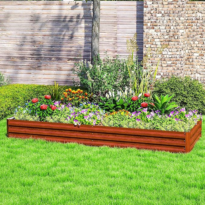 Outsunny Galvanized Raised Garden Bed, 8' x 3' x 1' Metal Planter Box, for Growing Vegetables, Flowers, Herbs, Succulents, Natural Wood