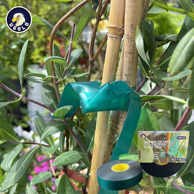 8 mil Extra Thick 150 Feet x 1'' Stretch Plant Tie Tape, Garden Tie Tape for Planting and Grafting, Plant Ribbon for Tomatoes, Grapes and Trees, Green Tie Tape, Garden Stake for Vinyard