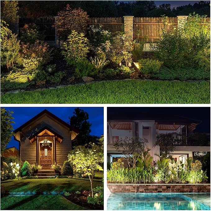 GKOLED Low Voltage Solid Brass LED Spotlight, Outdoor Waterproof Landscape Lighting with MR8 Bulb, Adjustable Uplights with Stake for House Garden Trees Lawn Patio Yard Fence, 3W 12V 180LM 2700K