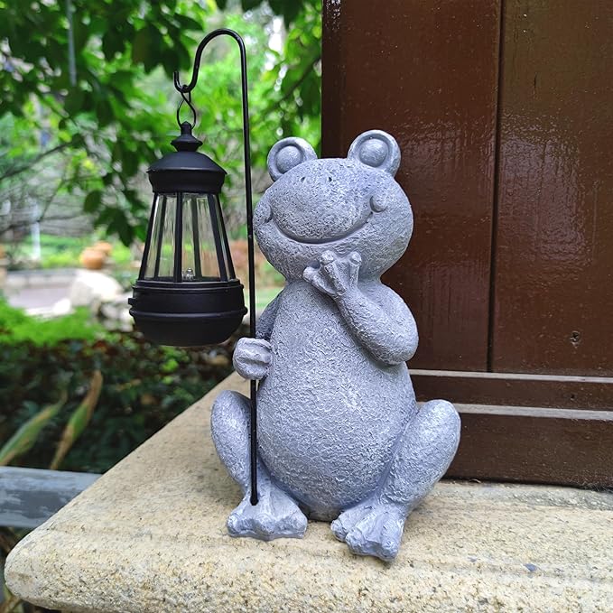 Frog Solar Garden Statues,Resin Frog Figurine Decorations with Solar Lights Lantern, Outdoor Figurines Lawn Garden Statue Decor Art for Lawn,Yard,Balcony Ornament,Gift for Home Mom.
