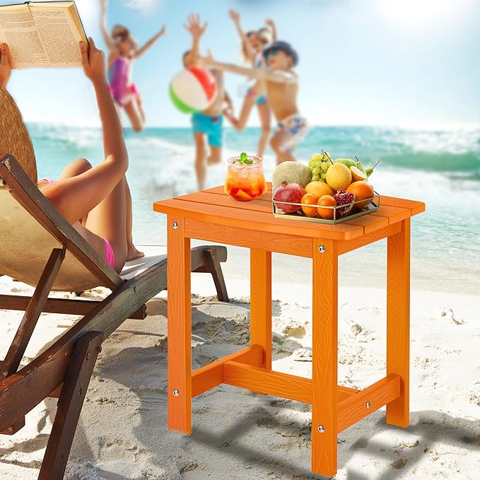Y&M Outdoor Side Table, HIPS Adirondack Small Single Table, Waterproof Square Outside Table, Balcony Modern End Tables for Patio, Pool, Beach, Porch, Deck, Indoor or Outdoor Use, Orange