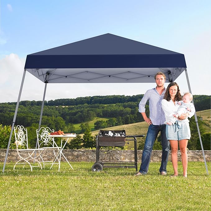 Canopy Tent, 10X10 FT Pop Up Canopy Outdoor Instant Tent Slant Legs with Carrying Bag, Portable Gazebo Shelter for Patio Deck Garden and Beach - 8X8 FT Canopy Cover (Dark Blue)