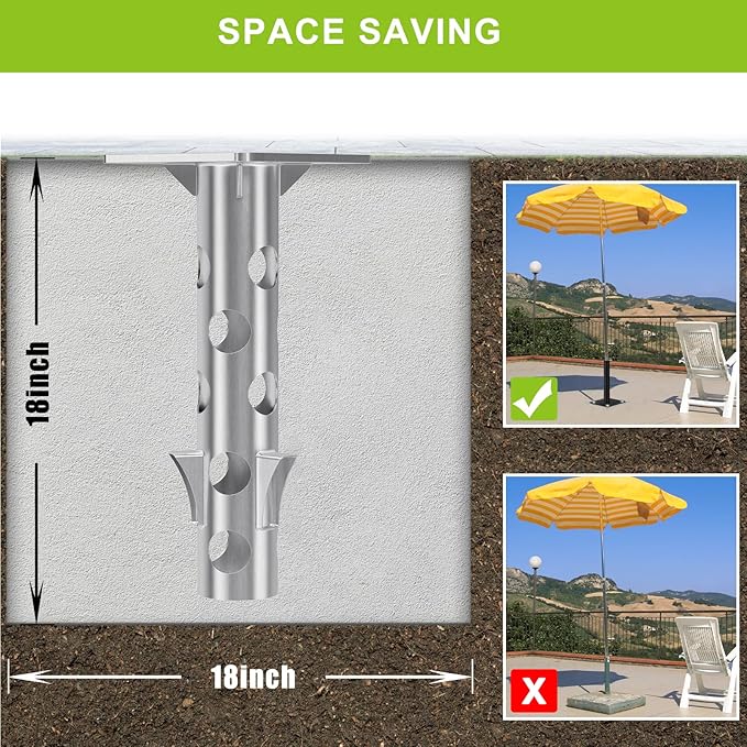 Universal In-Ground Umbrella Base, Rust-Resistant Steel Concrete Holder, Space-Saving Design for Outdoor Offset Cantilever Upright Umbrella Stand