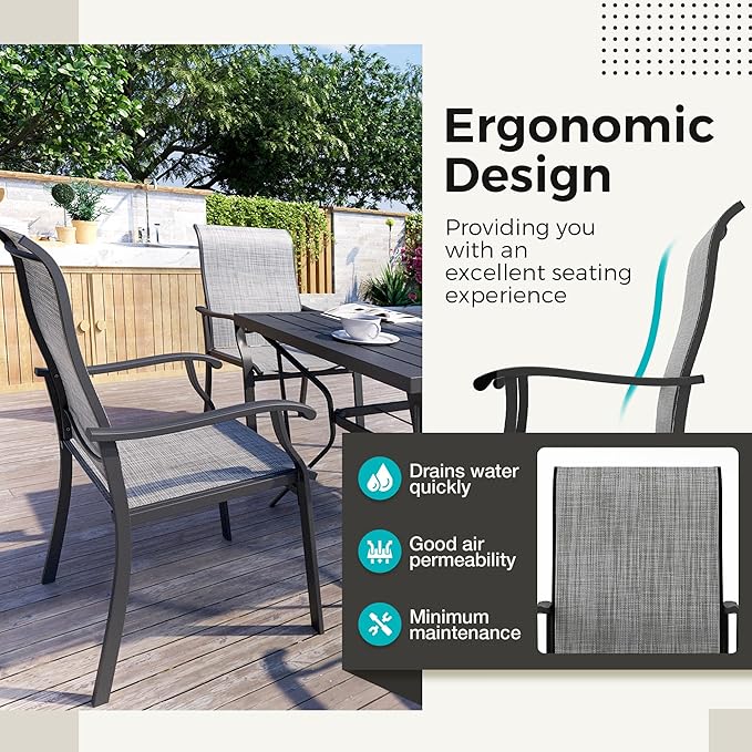 Pamapic 5-Piece Outdoor Dining Set, Patio Dining Set for 4, All-Weather Outdoor Patio Set with 4 Regular Chairs for Garden, Poolside, Deck，Gray