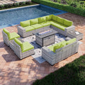 13-Piece Outdoor Patio Furniture Set with 55,000 BTU Fire Pit Table, PE Wicker Rattan Sectional Sofa Patio Conversation Set with Coffee Table, Avocado Green