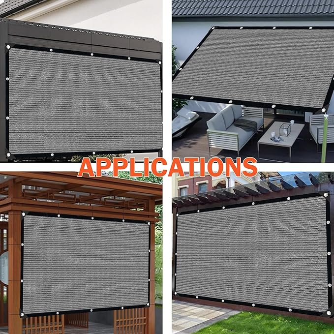 Sun Shade Cloth with Grommets,90% UV Protection Shade Fabric,Pergola Shade Cover Canopy Fence Privacy Screen Balcony,Sunshades for Patio Pergola Garden Backyard Porch Outdoor,Grey-8x12FT