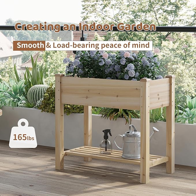 FILWH Raised Garden Bed with Legs Elevated Wooden Planter Box Stand Large Planter Stand Box for Fruits Vegetables Flowers with Divider with Bag - 34x18x30.5IN