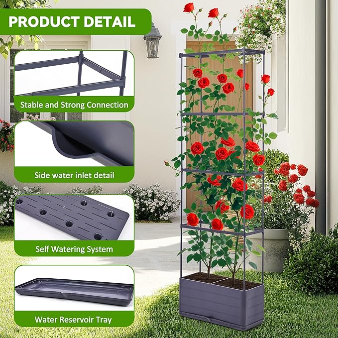 GENMOUS 2 Pack Rectangle 4 Tier Tomato Planter, Raised Garden Bed Tall 45'' Vertical Elevated Garden Planter Standing Garden Bed Planter Box with Drainage Holes Patio Balcony Porch Black