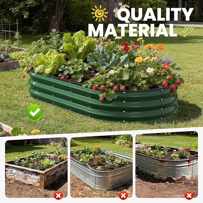 Galvanized Raised Garden Bed 6x3x1 FT, Oval Metal Raised Garden Bed Outdoor Planter Box with Open Bottom, Rust-Resistant Steel Garden Bed for Vegetables Herbs Flowers, Easy Assembly