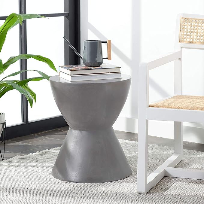 Safavieh Outdoor Collection Athena Modern Concrete Dark Grey Round 17.7-inch Accent Table