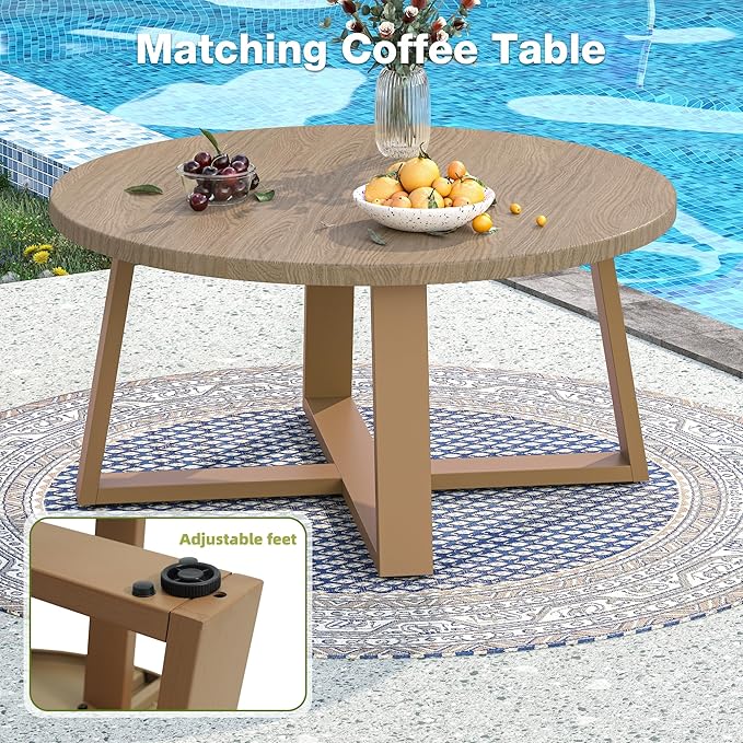 Outdoor Patio Furniture Set, 5 Pieces Modern Metal Patio Conversation Set with 6" Thick Cushions, Outdoor Lounge Sofa 350lbs for Backyard Porch Balcony, Brown