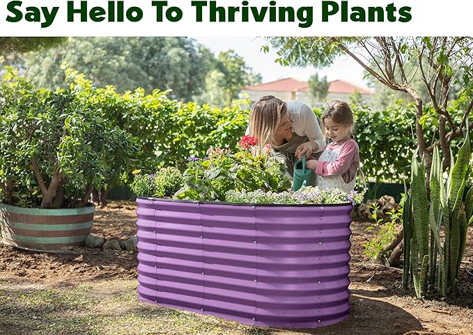 Plant & Plot Galvanized Raised Garden Beds Outdoor // 4×2×2 ft Planter Raised Beds for Gardening, Vegetables, Flowers // Large Metal Garden Box (Purple) // Patented Tool-Free Design