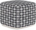 SIMPLIHOME Noreen Square Pouf - 18 inch Wide Upholstered Handwoven Cotton Ottoman in Slate Grey and White, Boho Footstool or Extra Seating for Living Room with Polystyrene Filling, Assembled