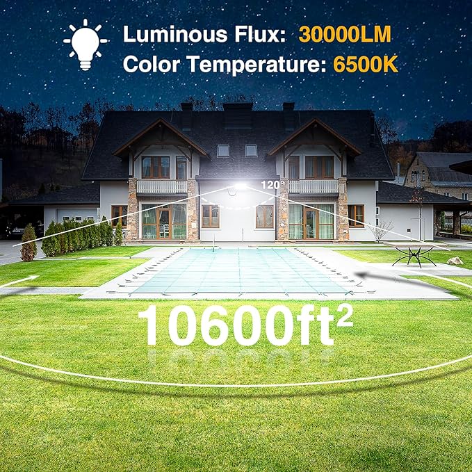 Onforu 300W Flood Lights Outdoor,30000lm Bright LED Work Light with Plug,6500K Daylight White LED Stadium Lighrs,IP66 Waterproof Security Yard Lights for Yard Garage Stadium 2 Pack