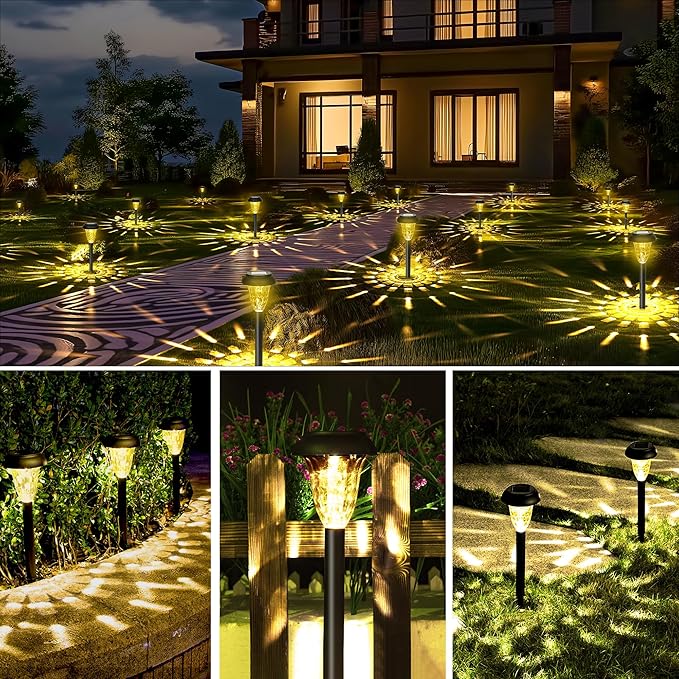 GIGALUMI 16 Pack Solar Lights Outdoor Waterproof, Warm White Pathway Light Solar Powered, Landscape Lighting, Garden Lights for Decor, Patio, Garden, Yard, Pathways, Walkways