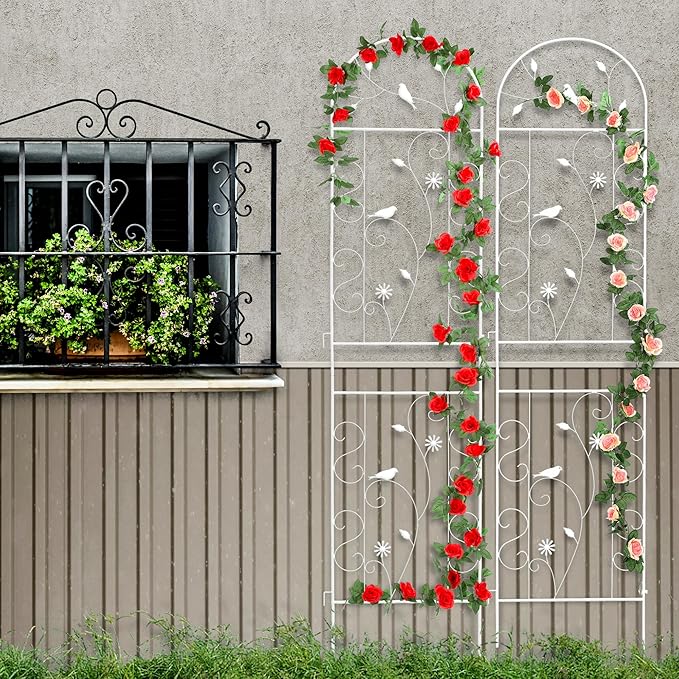 Metal Garden Trellis for Climbing Plants, 2 Pack 86.5" x 19.7" White Plant Trellis Outdoor, Clematis Rrellis Outdoor, Arched Decoration Suitable for lawns, Gard, White