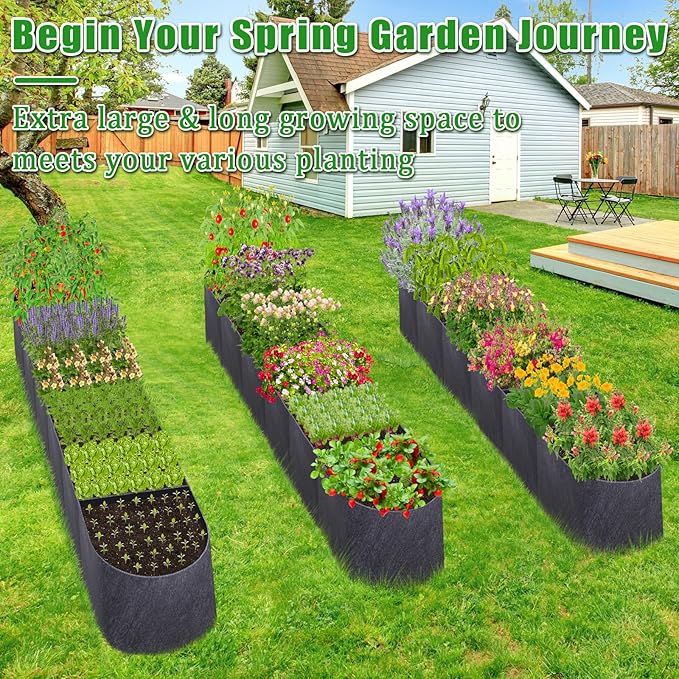 POILKMNI 12x2x1ft Oval Fabric Raised Garden Bed - Outdoor Planter Box Non-Woven Fabric Patio Planting Bed Garden Grow Bed Bag for Growing Herbs, Flowers and Vegetables