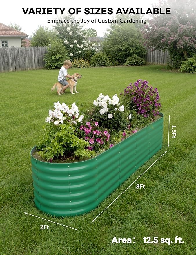 GarveeLife 2 Pcs Raised Garden Beds Outdoor 8x2x1.5 ft - Galvanized Steel Planter Box for Vegetables, Flowers, Rust-Resistant Garden Box, Easy Assembly Raised Beds, Durable Planters for Outdoor Plants
