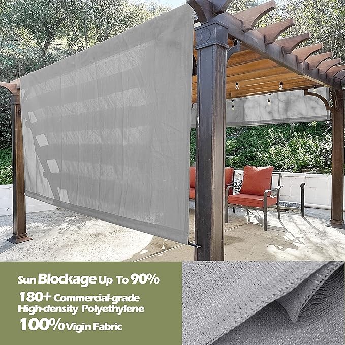 Universal Pergola Replacement Canopy Shade Cover with Breathable HDPE Fabric & Rod Pockets for 10 x 10 FT Pergola, Canopy Size: 192'' L x 106'' W (Light Grey)