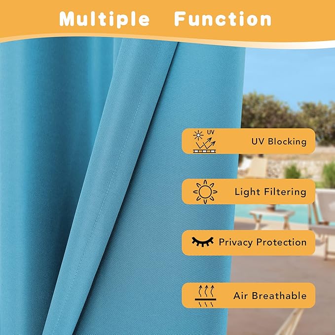 HolidayIdeas Extra Wide Outdoor Curtains for Patio Waterproof, 2 Panels - 110 x 95 Inch - Privacy & Light Filtering Curtains Grommet Outside Curtains for Porch, Gazebo, Pergola, Backyard (Teal